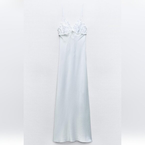 ZARA RUFFLED SATIN EFFECT MIDI DRESS - Picture 6 of 9